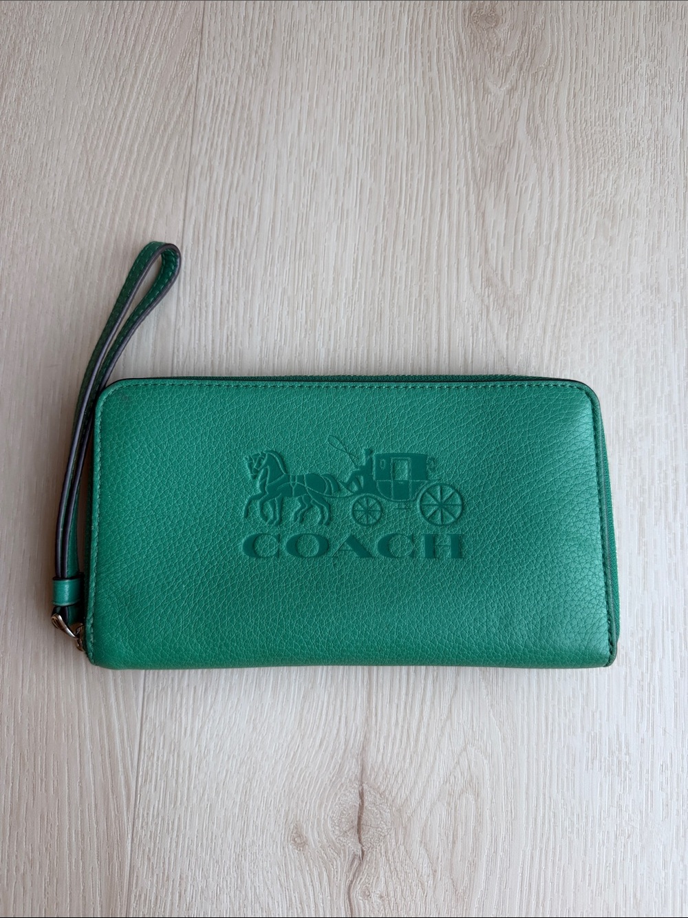 Coach Green Embossed Leather Wristlet Wallet